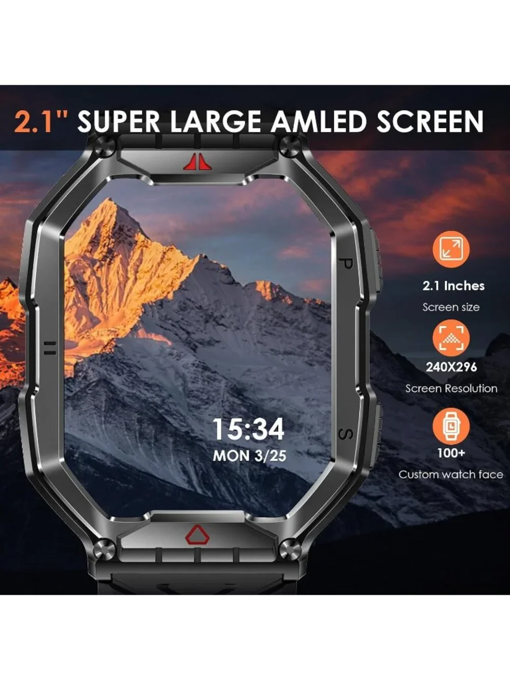 Black Waterproof Sports Fitness Tracker Smartwatch with Full Touch Display